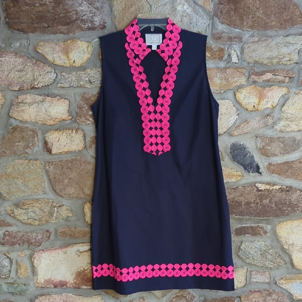 Sail to Sable Navy Sheath Dress with Hot Pink Trim